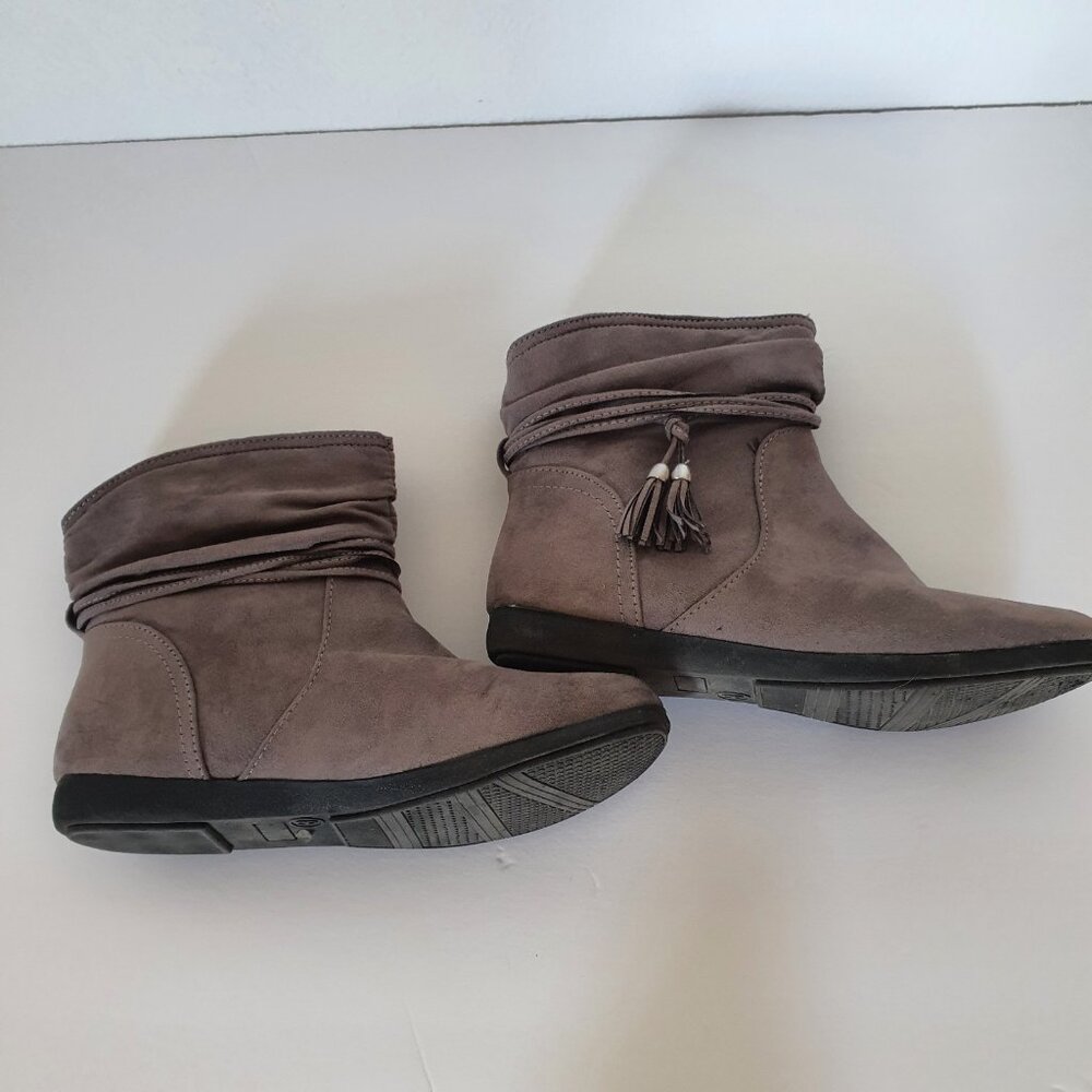 Arizona Jean AZ Kelly Ankle Boots Faux Leather Sz 8 Gray Junior Bootie Boho Fall